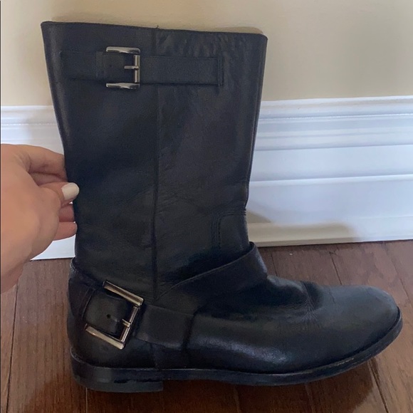 Cole Haan Black Leather Moto Boots Size 7 - Picture 2 of 9